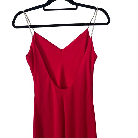 Dave & Johnny Red Maxi Rhinestone Strap Cocktail Dress SZ S Formal - Picture 4 of 10